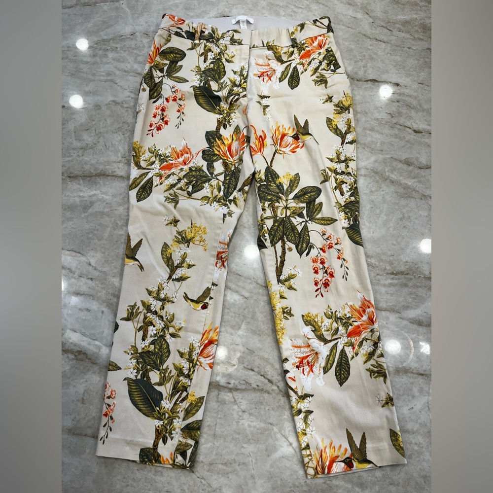 H&M Beige Floral Cigarette Pants Size 10 Petite - Picture 4 of 9